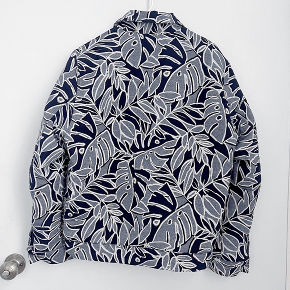 Blue Leaf Lined Jacquard Jacket Size Medium Zara Overcoat Poly Cotton - Picture 2 of 3